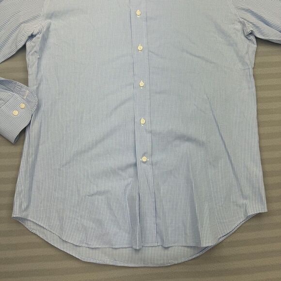 PIATTELLI Barneys New York Shirt Mens 15.5 Blue Gingham Long Sleeve Button Trim - Picture 3 of 10